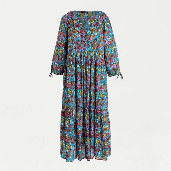 J.Crew Blue Multicolor Floral Tiered Maxi Dress Size Small - Picture 3 of 14